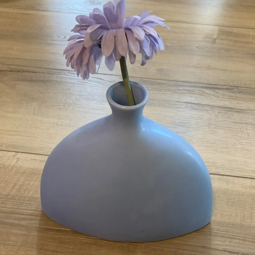 Baby Blue Modern Vase with removable Purple Daisy
